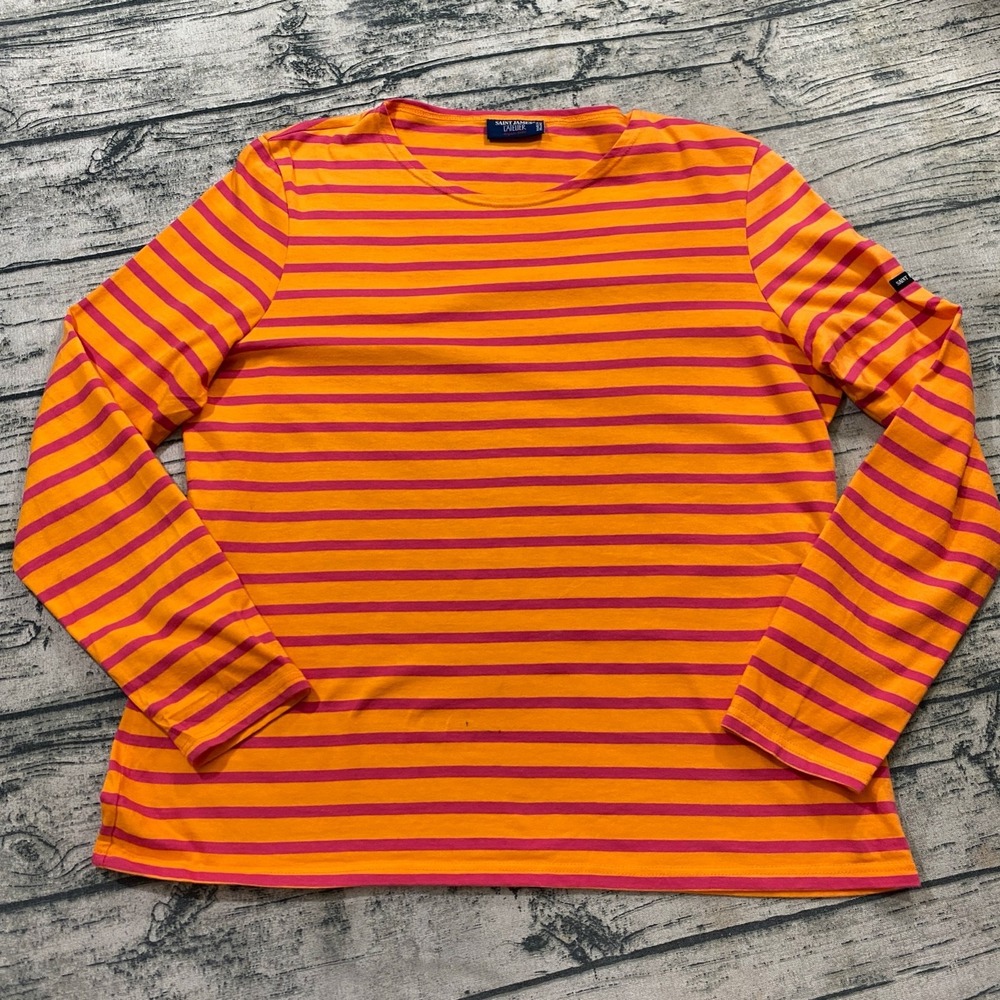 Saint James L'atelier 12 Striped Cotton Pullover Jumper Top Tee Nautical Stains